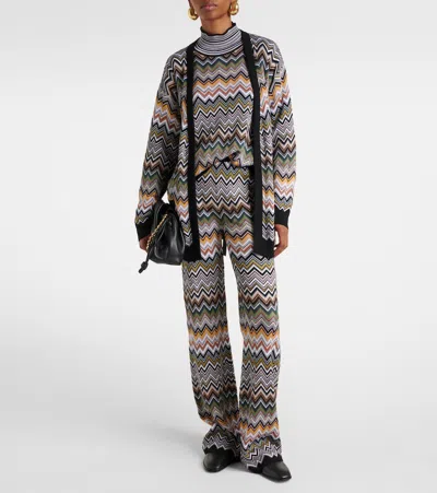 Missoni Relaxed Fit Cardigan With Belt And Chevron Pattern In Multi