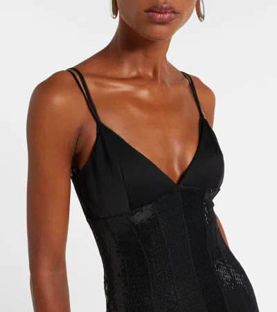 David Koma Sequined Tulle And Satin Gown In Black