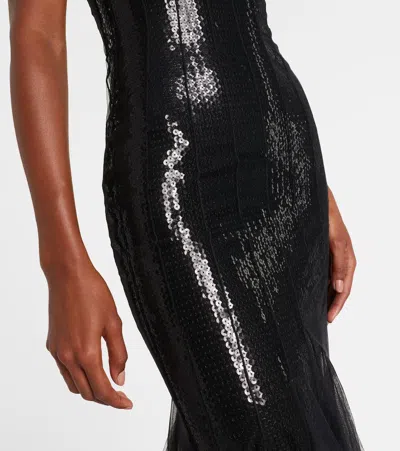 David Koma Sequined Tulle And Satin Gown In Black