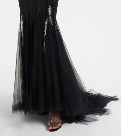 David Koma Sequined Tulle And Satin Gown In Black