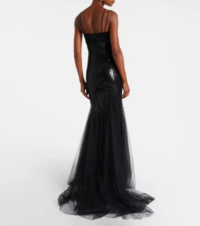 David Koma Sequined Tulle And Satin Gown In Black