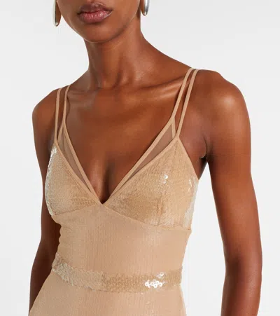 David Koma Womens Beige Sequin Ruffled Woven Midi Dress In Nude