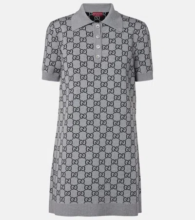 Gucci Gg Wool Dress With Ribbed Profiles In Multi
