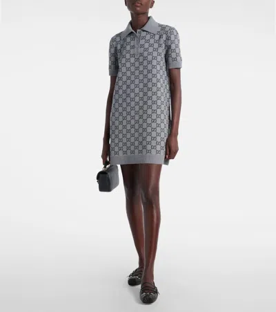 Gucci Gg Wool Dress With Ribbed Profiles In Multi