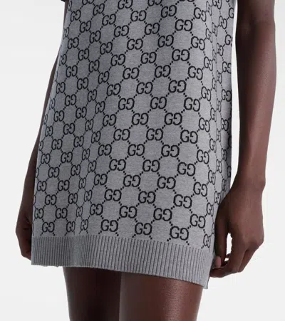 Gucci Gg Wool Dress With Ribbed Profiles In Multi