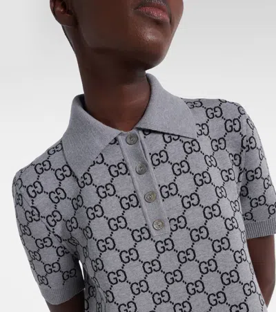 Gucci Gg Wool Dress With Ribbed Profiles In Multi