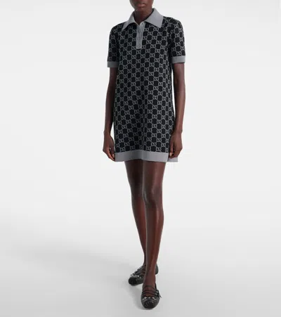 Gucci Gg Wool Dress With Ribbed Profiles In Multi