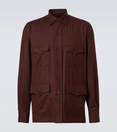 Rubinacci Virgin Wool Flannel Field Jacket In Burgundy