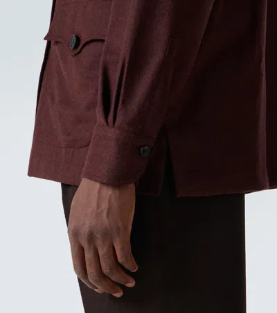 Rubinacci Virgin Wool Flannel Field Jacket In Burgundy
