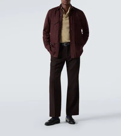 Rubinacci Virgin Wool Flannel Field Jacket In Burgundy