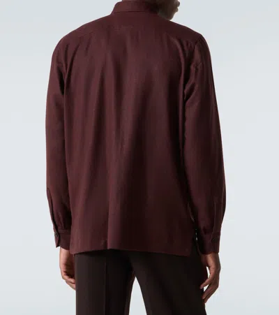 Rubinacci Virgin Wool Flannel Field Jacket In Burgundy