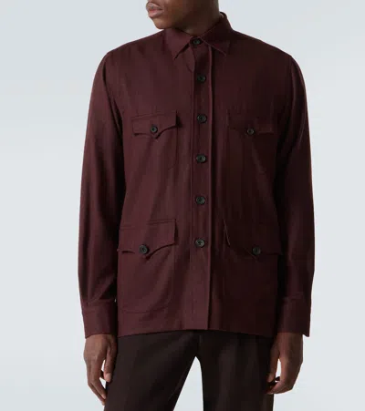 Rubinacci Virgin Wool Flannel Field Jacket In Burgundy