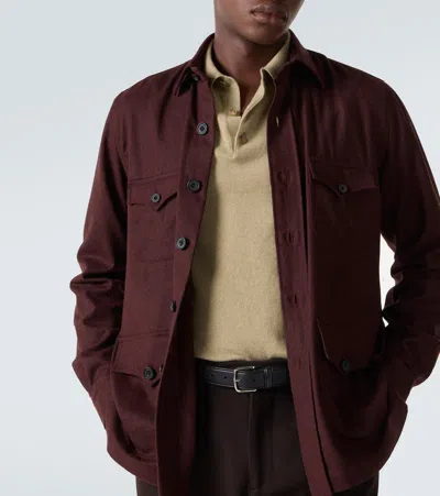 Rubinacci Virgin Wool Flannel Field Jacket In Burgundy
