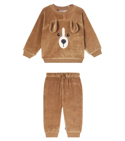 Molo Baby Doggy Sweatshirt And Sweatpants Set In Brown