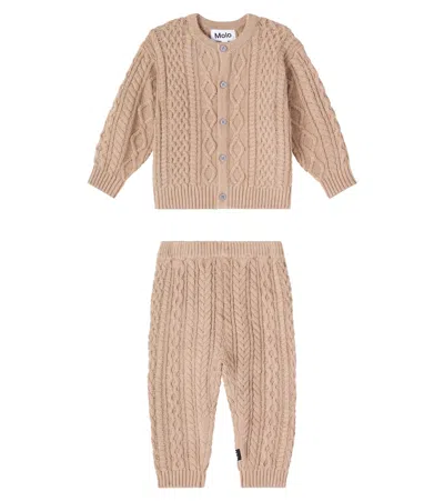 Molo Baby Aran Cardigan And Pants Set In Brown