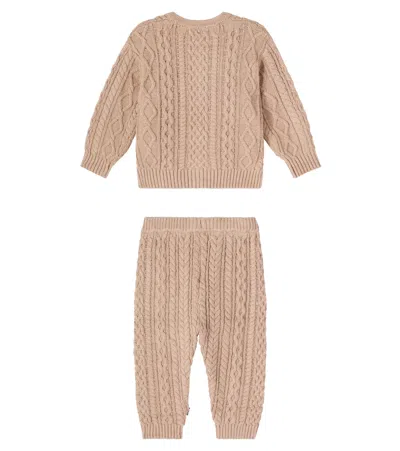 Molo Baby Aran Cardigan And Pants Set In Brown