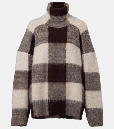 Proenza Schouler Kai Checked Brushed Knitted Turtleneck Sweater In Brown