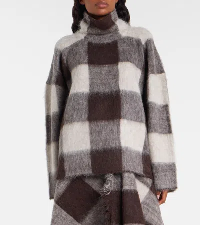 Proenza Schouler Kai Checked Brushed Knitted Turtleneck Sweater In Brown