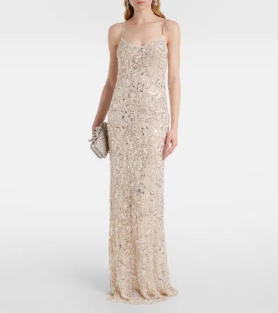 Self-portrait Embellished Spaghetti-strap Dress In White