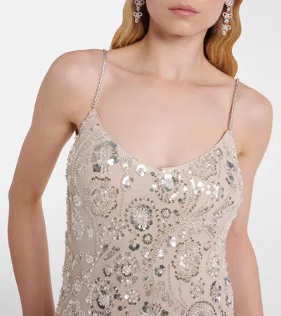 Self-portrait Embellished Spaghetti-strap Dress In White