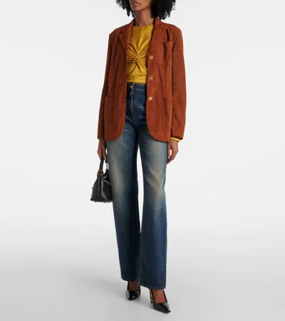 做旧高腰阔腿牛仔裤