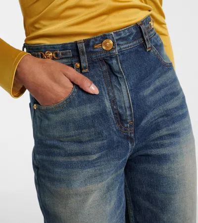 做旧高腰阔腿牛仔裤