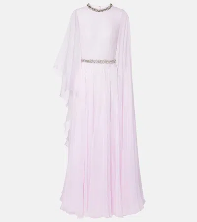 Givenchy Draped Evening Dress In Chiffon With Crystals And Cape In Pink