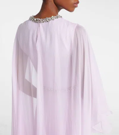 Givenchy Draped Evening Dress In Chiffon With Crystals And Cape In Pink