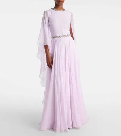 Givenchy Draped Evening Dress In Chiffon With Crystals And Cape In Pink