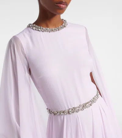 Givenchy Draped Evening Dress In Chiffon With Crystals And Cape In Pink