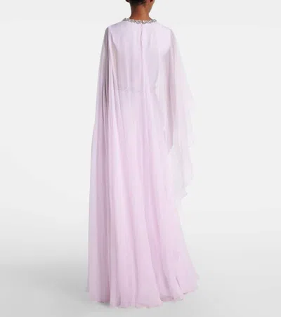 Givenchy Draped Evening Dress In Chiffon With Crystals And Cape In Pink