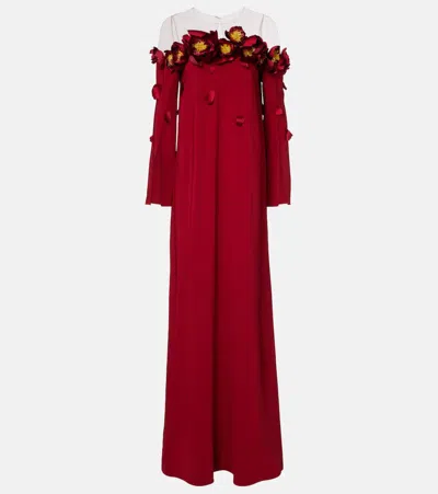 Oscar De La Renta Peony Appliqu Illusion Neck Caftan In Burgundy