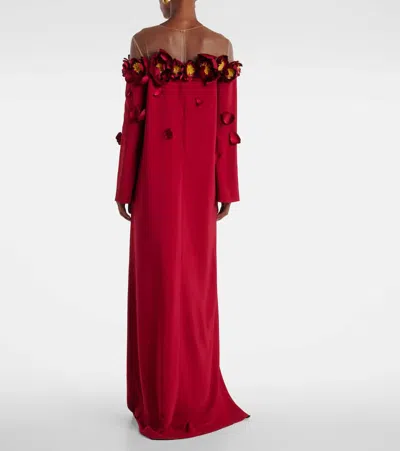 Oscar De La Renta Peony Appliqu Illusion Neck Caftan In Burgundy