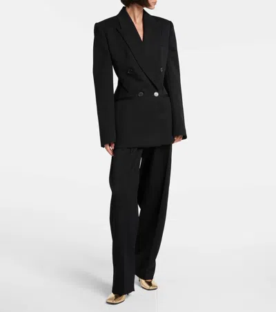 Givenchy Slashed Double Pleat Wool Grain De Poudre Pants In Black