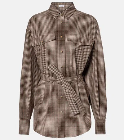 Brunello Cucinelli Check-pattern Shirt With Belt And Shiny Collar Detail In Brown