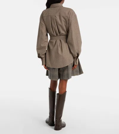 Brunello Cucinelli Check-pattern Shirt With Belt And Shiny Collar Detail In Brown