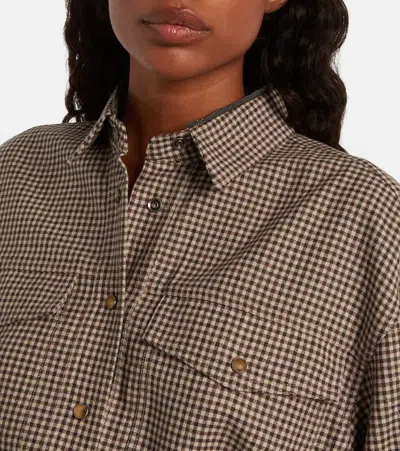 Brunello Cucinelli Check-pattern Shirt With Belt And Shiny Collar Detail In Brown