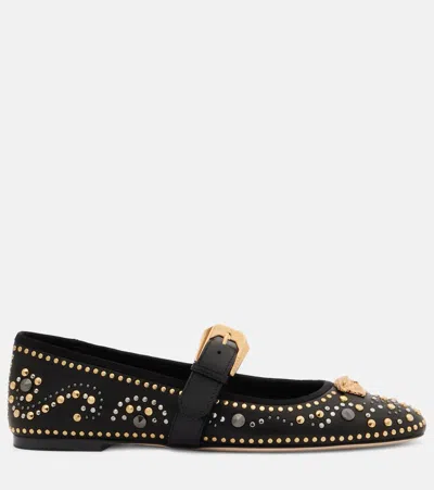 Versace Black Ballerinas With Studs Application And Buckle Closure In Leather Woman In Black