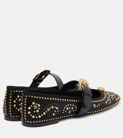 Versace Black Ballerinas With Studs Application And Buckle Closure In Leather Woman In Black