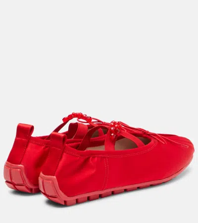 Simone Rocha Satin-finish Ballerina Flats With Pleated Detailing And Bow In Red