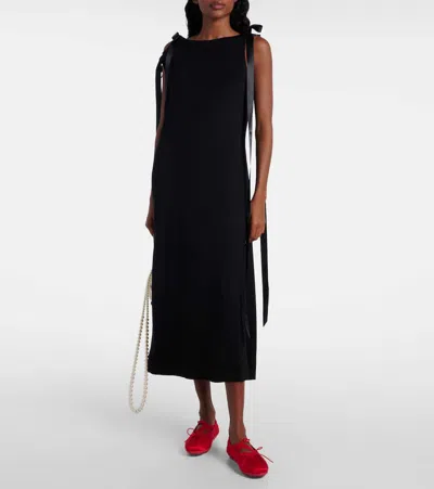 Simone Rocha Satin-finish Ballerina Flats With Pleated Detailing And Bow In Red