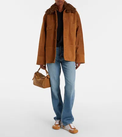 Plan C Shearling-collar Pocket Jacket In Brown