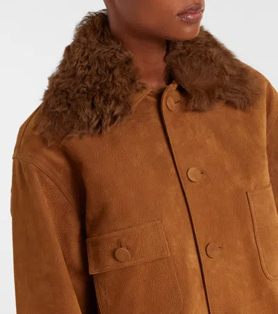 Plan C Shearling-collar Pocket Jacket In Brown
