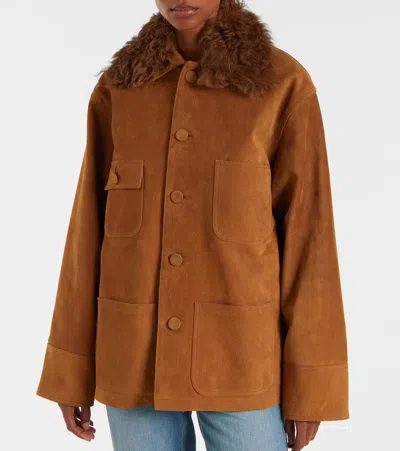 Plan C Shearling-collar Pocket Jacket In Brown