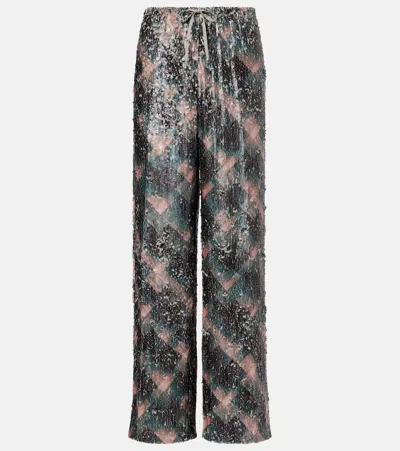 Dries Van Noten Waistband Pants Wide Leg Textured Fabric In Green