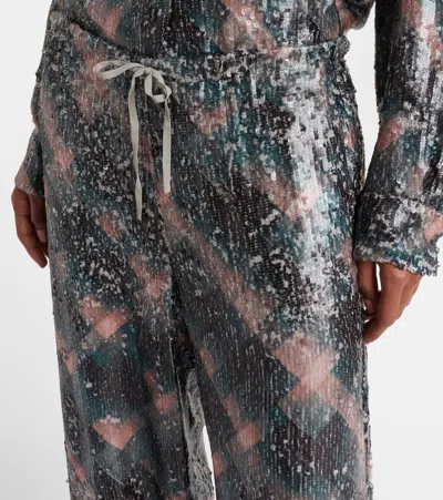 Dries Van Noten Waistband Pants Wide Leg Textured Fabric In Green