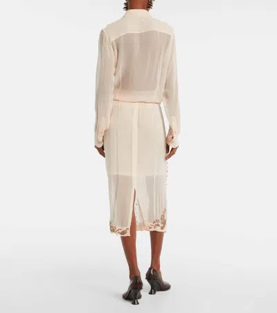 Dries Van Noten Viscose Midi Sokna Skirt Sheer Fabric Embellishments In Pink