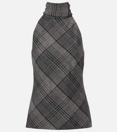 Ralph Lauren Chilton Fringed Scarf-detailed Checked Wool Turtleneck Tank In Black