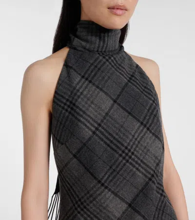 Ralph Lauren Chilton Fringed Scarf-detailed Checked Wool Turtleneck Tank In Black