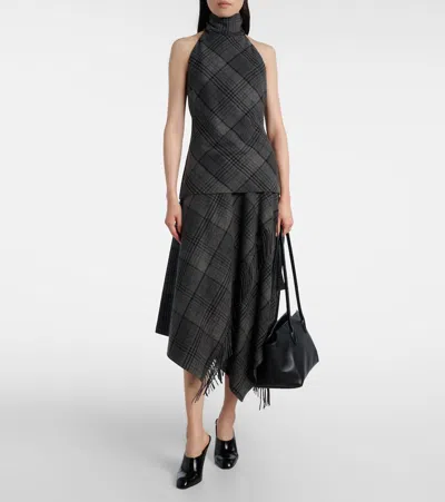 Ralph Lauren Chilton Fringed Scarf-detailed Checked Wool Turtleneck Tank In Black